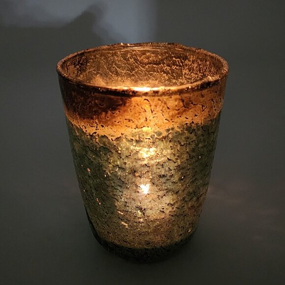 Handmade Rustic Glass Tea Light Holder Textured Glaze Finish Artistic Decor - Picture 4 of 8